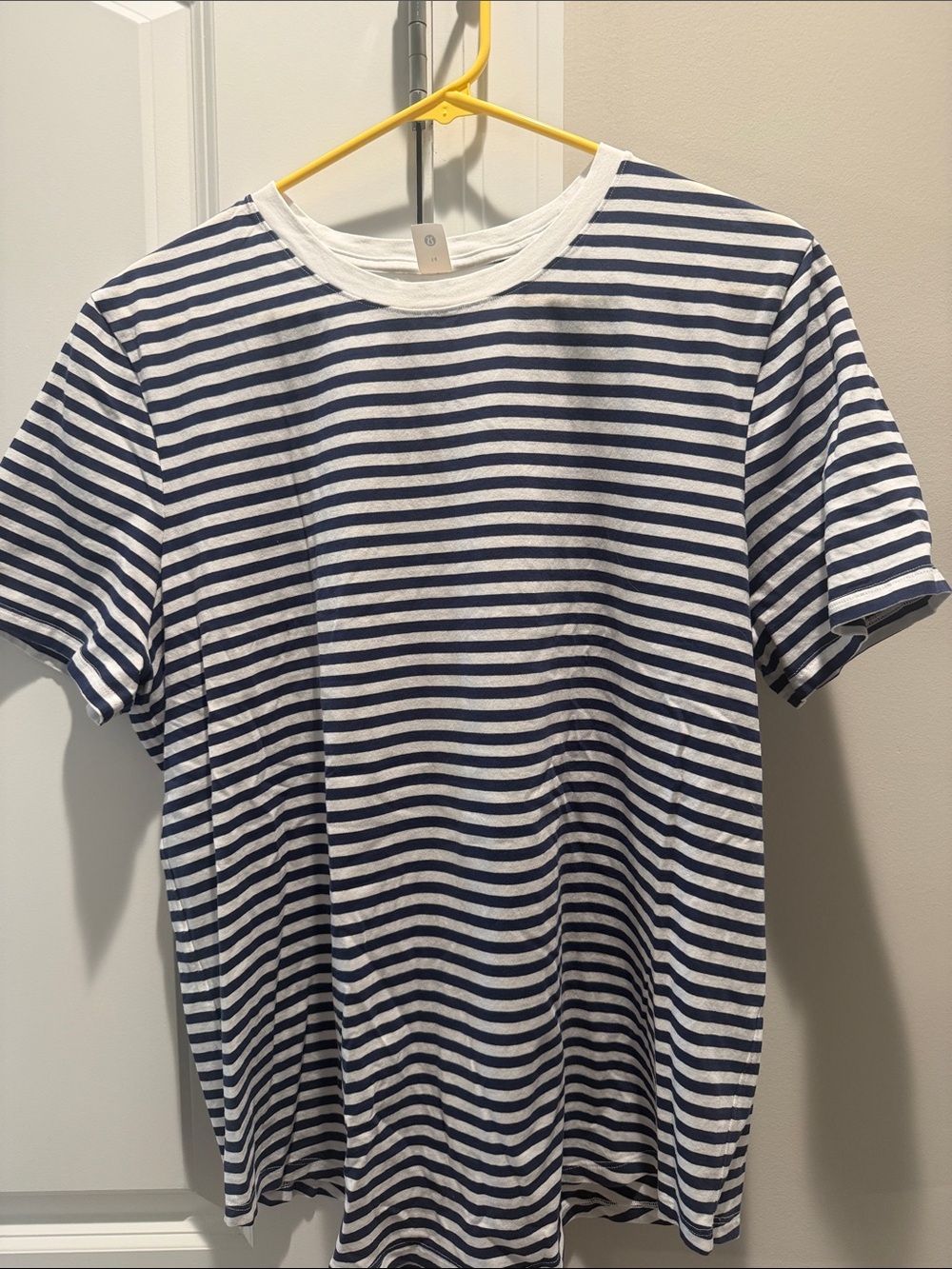 lululemon athletica Navy and White Striped Short Sleeve Tee